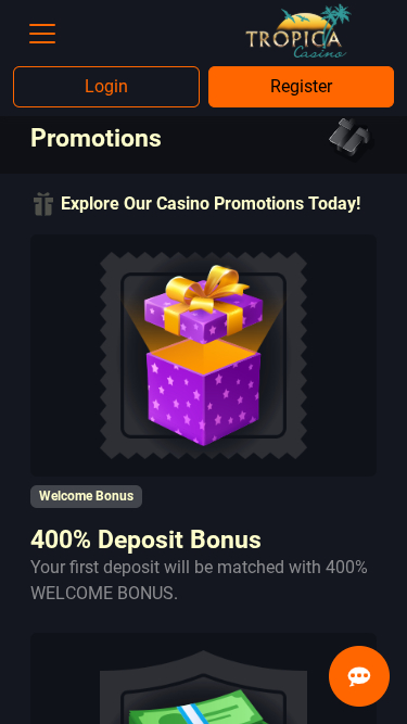 Promociones móviles de Tropica Casino