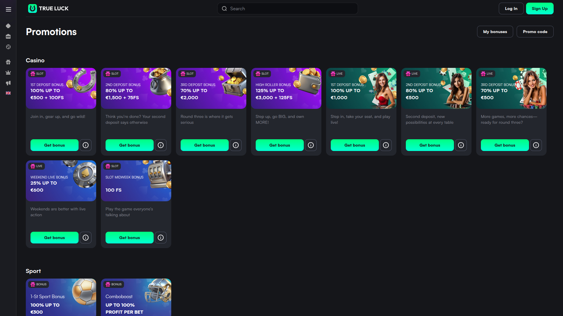 TrueLuck Casino Desktop Promotions