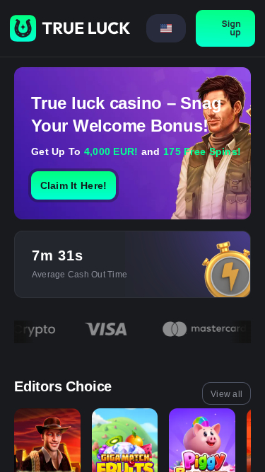 TrueLuck Casino Mobile Homepage