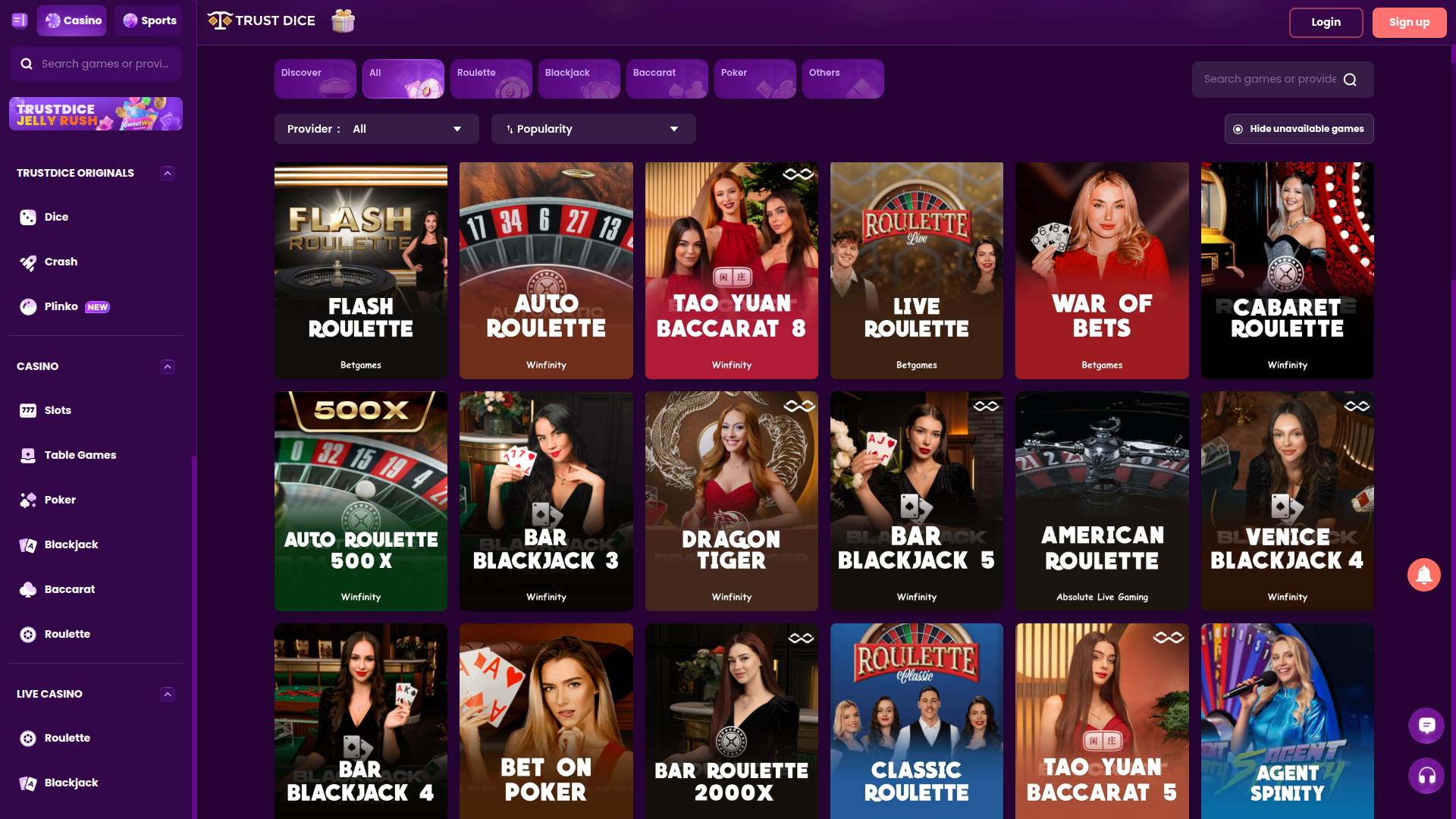 TrustDice Casino Desktop-Live-Dealer