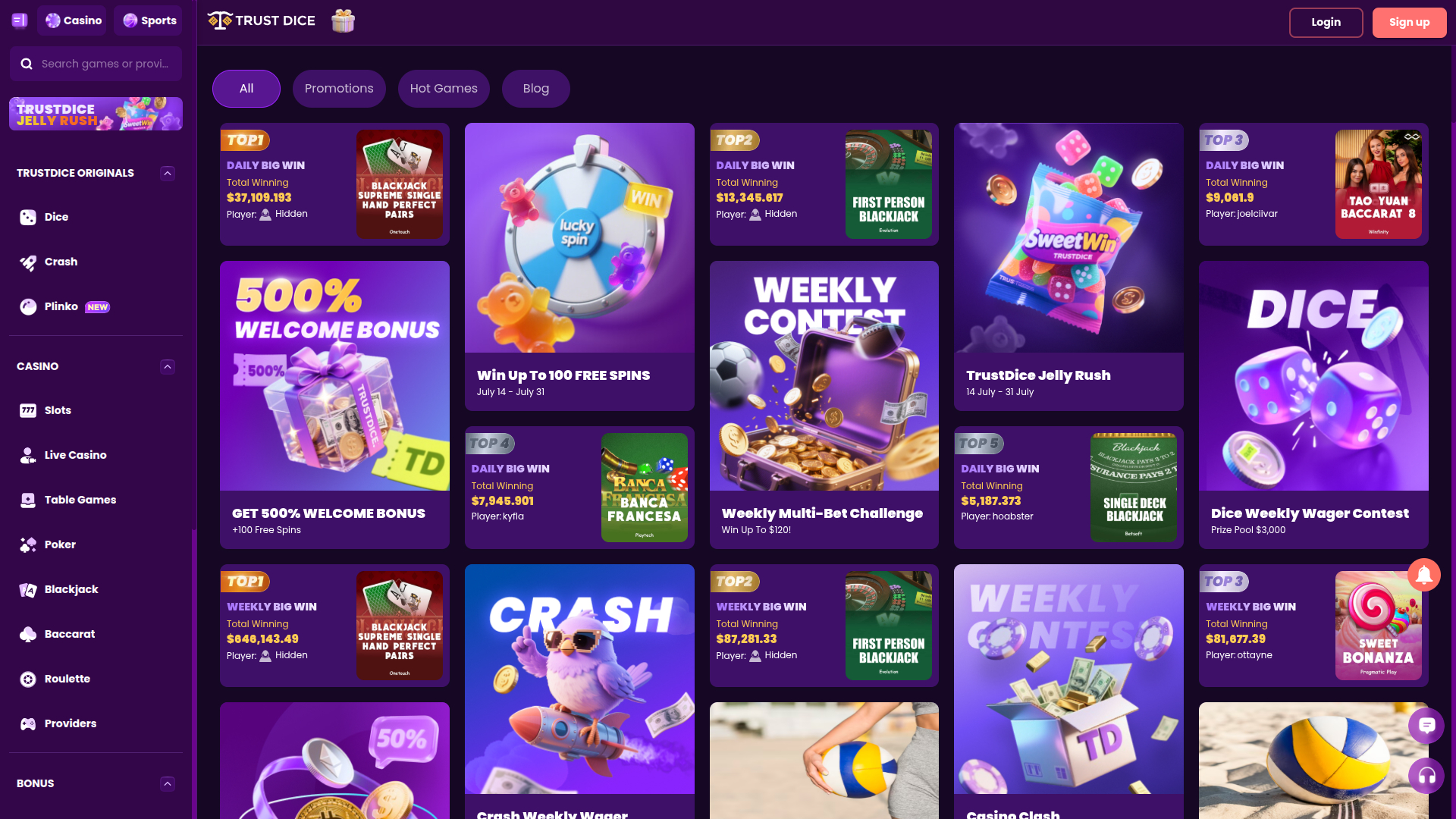 TrustDice Casino Desktop-Aktionen