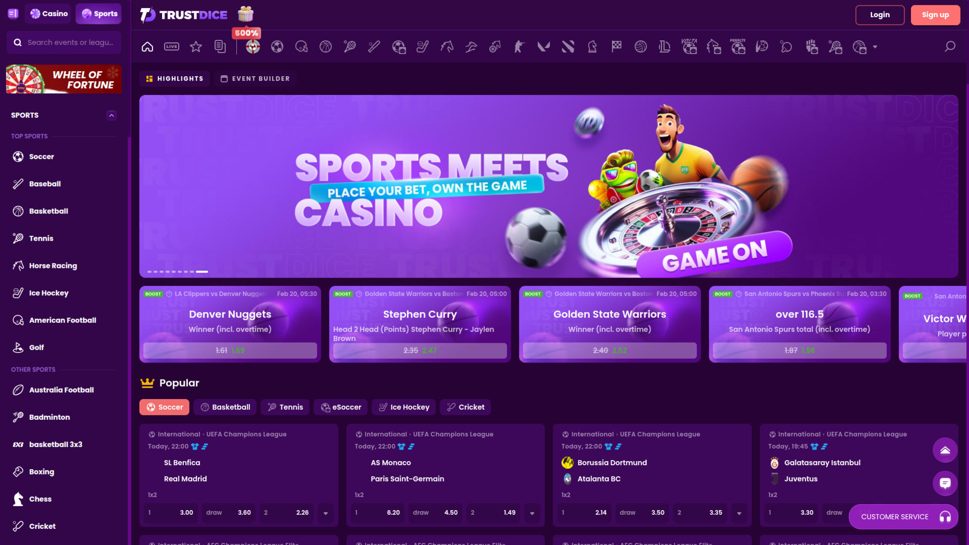 TrustDice Casino Desktop Sports