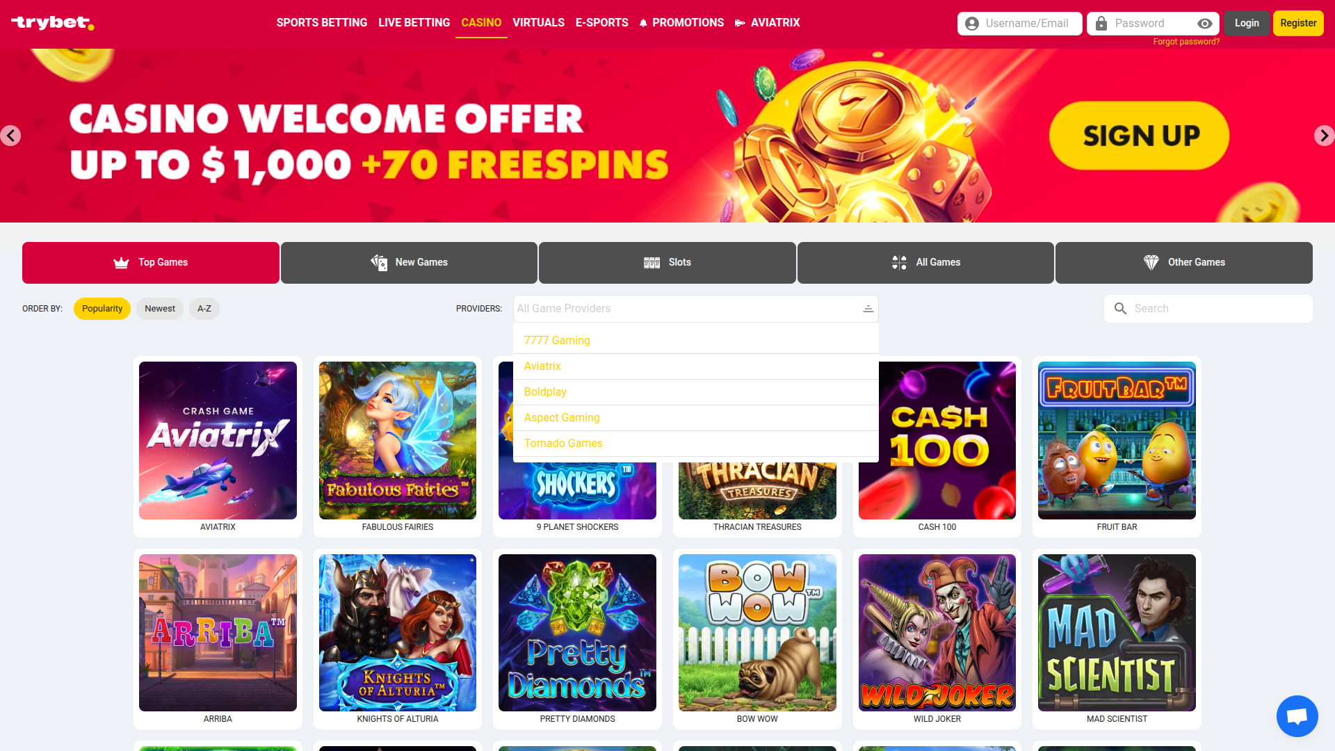 Développeurs de jeux de bureau de Trybet Casino
