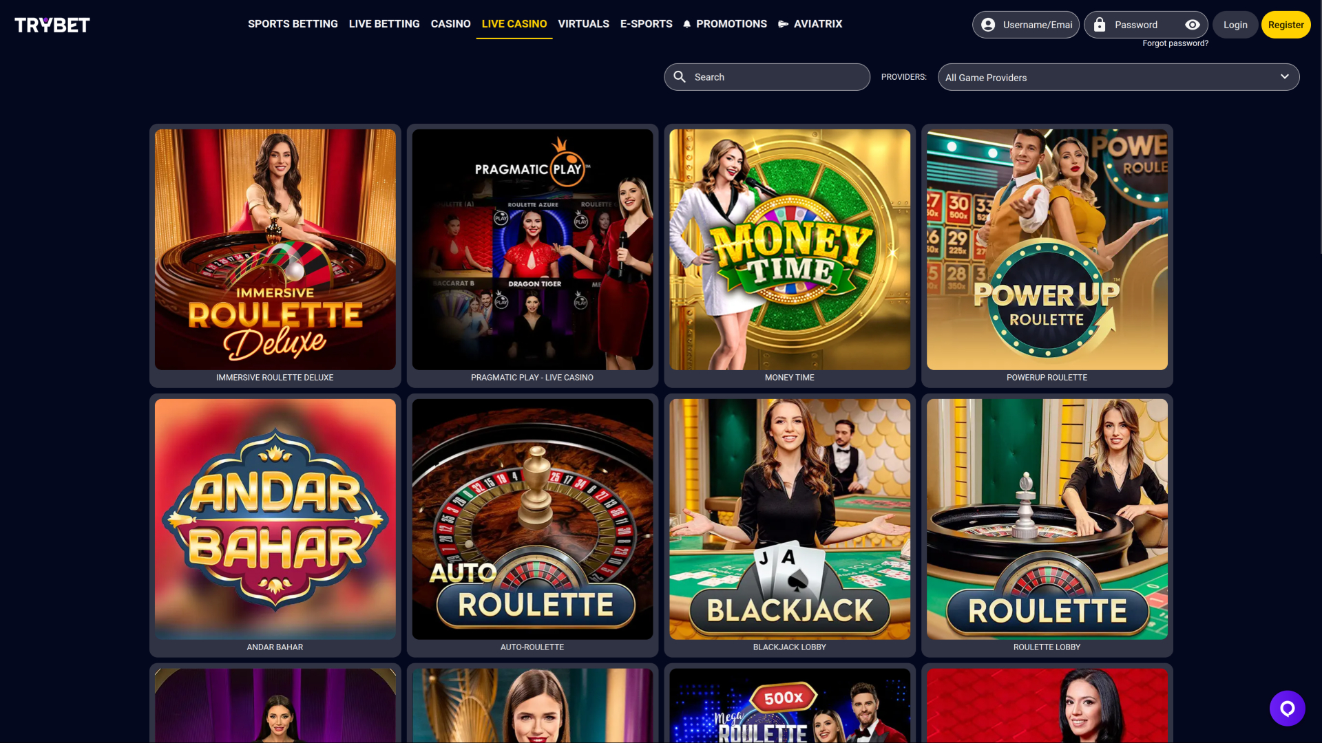 Casino Trybet sur ordinateur avec croupier en direct