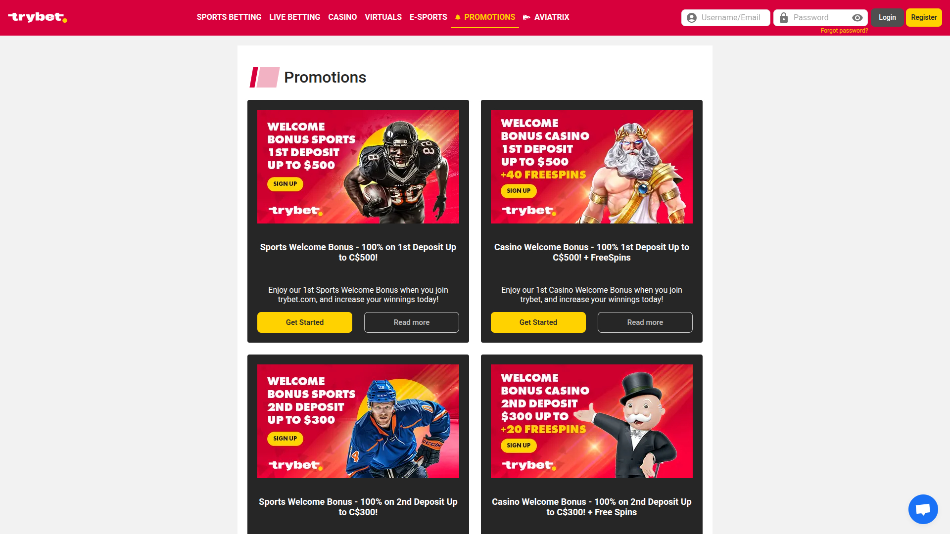 Promotions de bureau de Trybet Casino