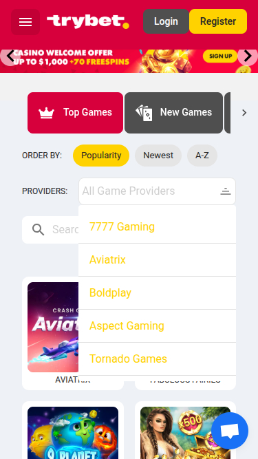 Développeurs de jeux mobiles de Trybet Casino