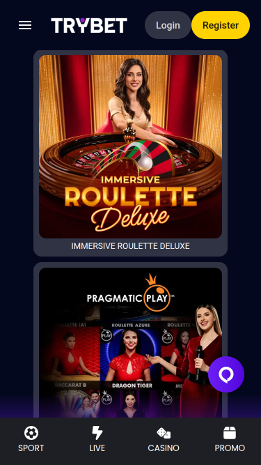 Casino mobile Trybet avec croupier en direct