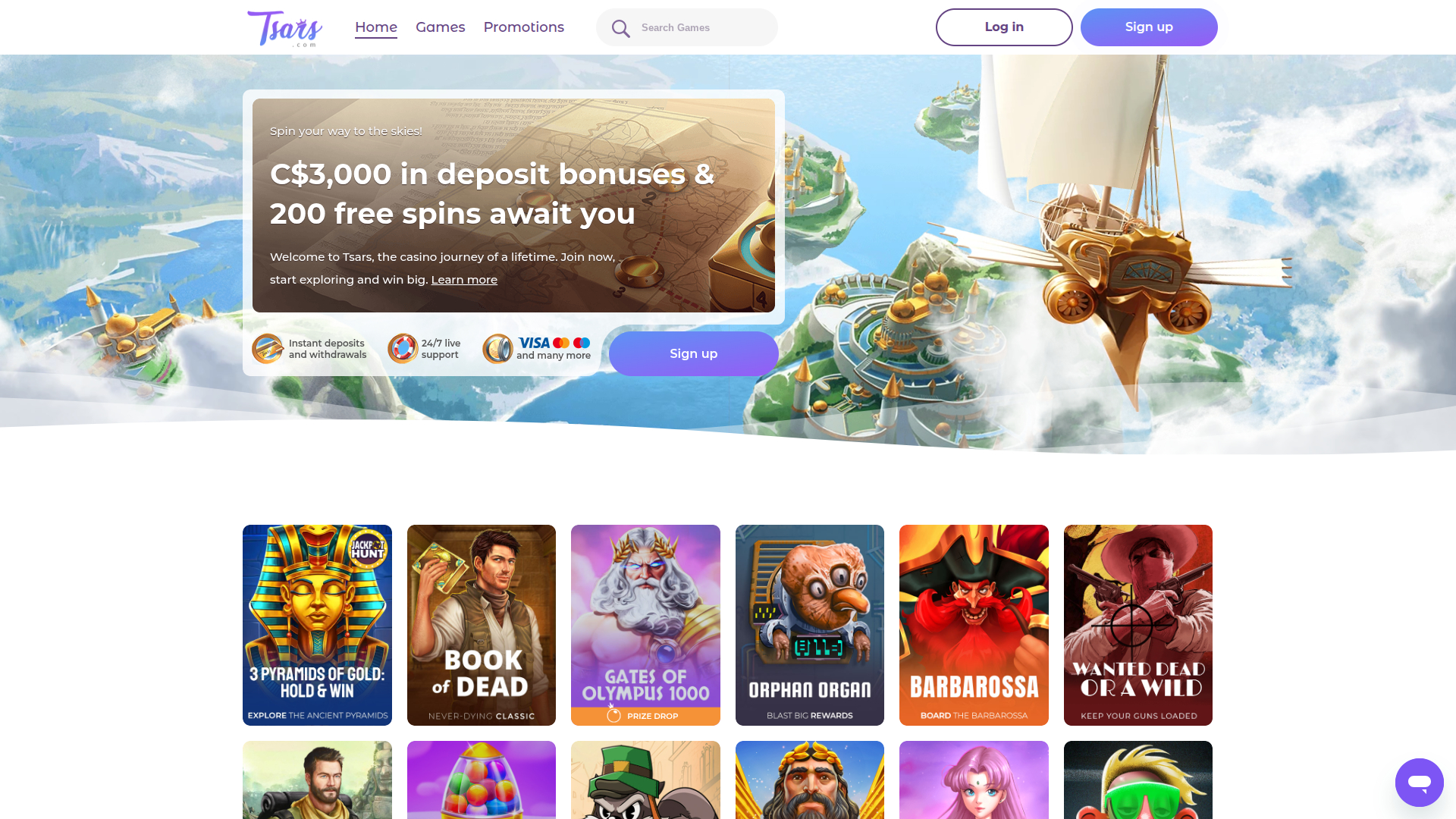 Homepage desktop di Tsars Casino