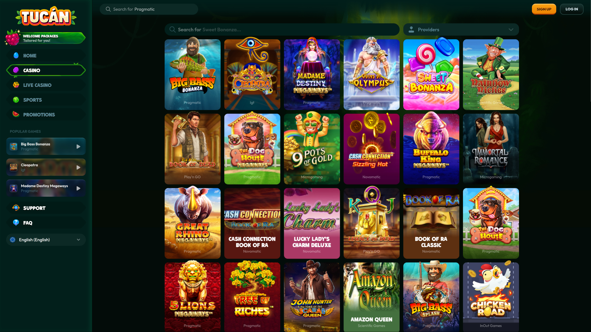 Jeux de casino Tucan sur ordinateur