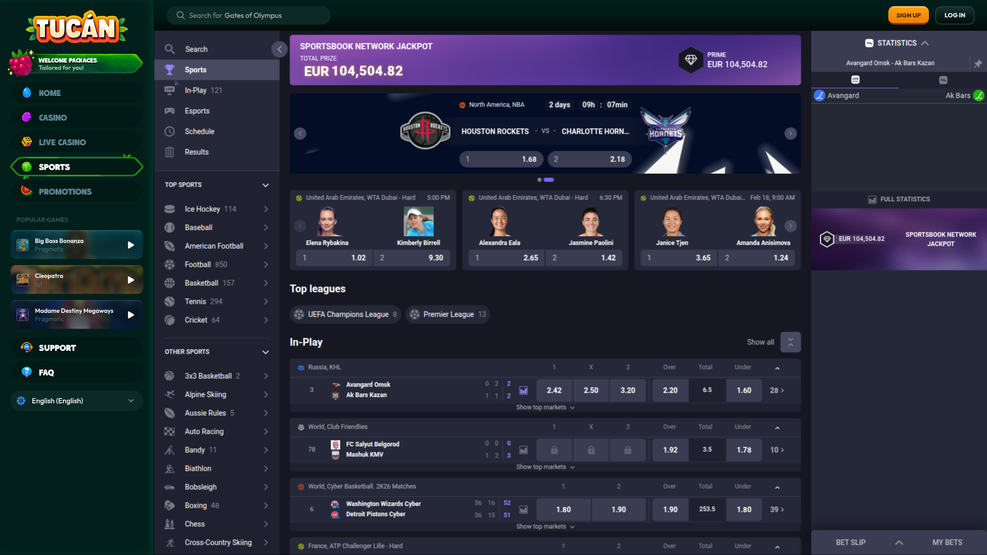 Tucan Casino Sports sur ordinateur