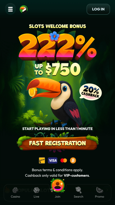 Page d'accueil mobile du casino Tucan