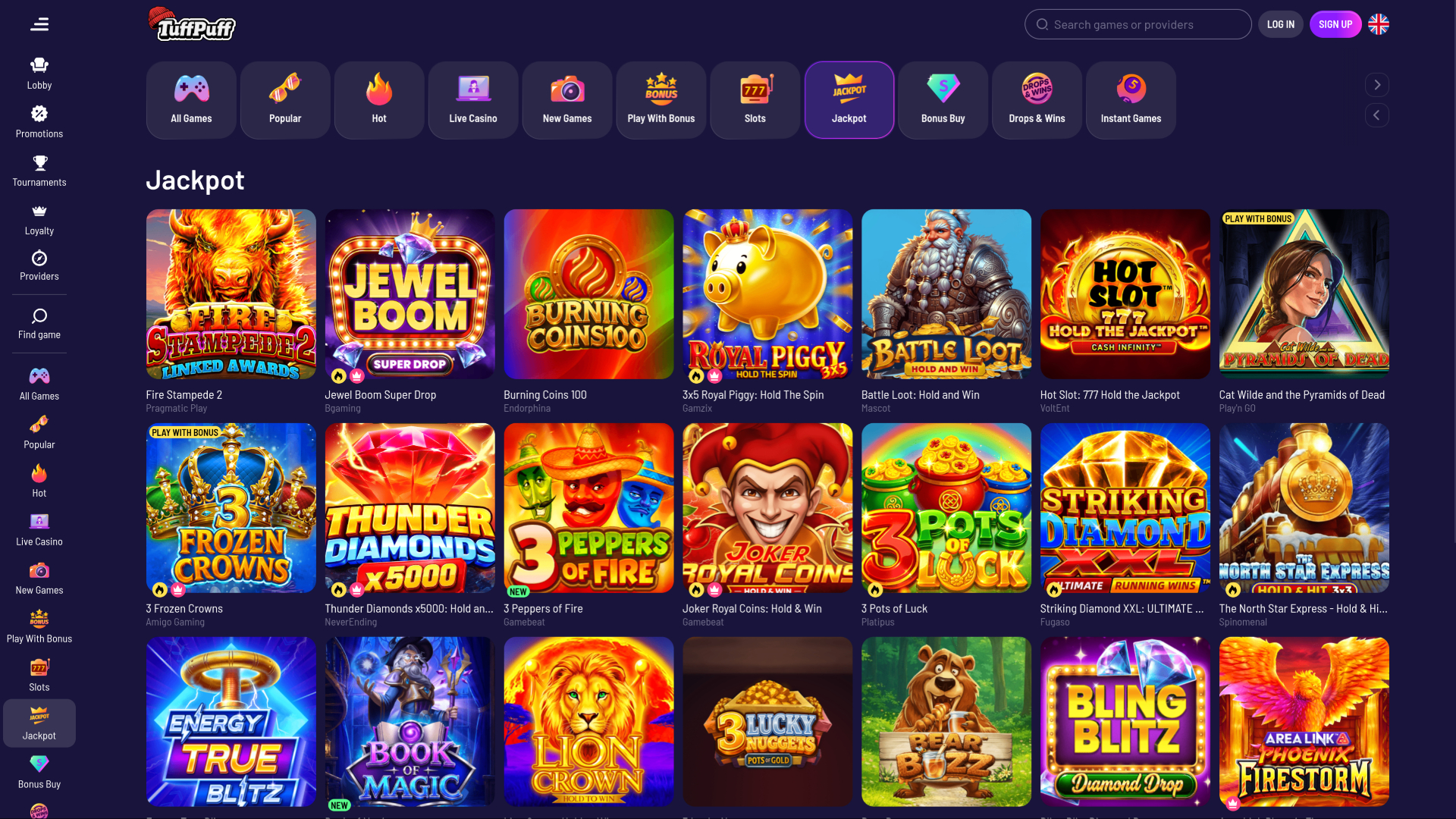 Jackpot desktop del casinò TuffPuff