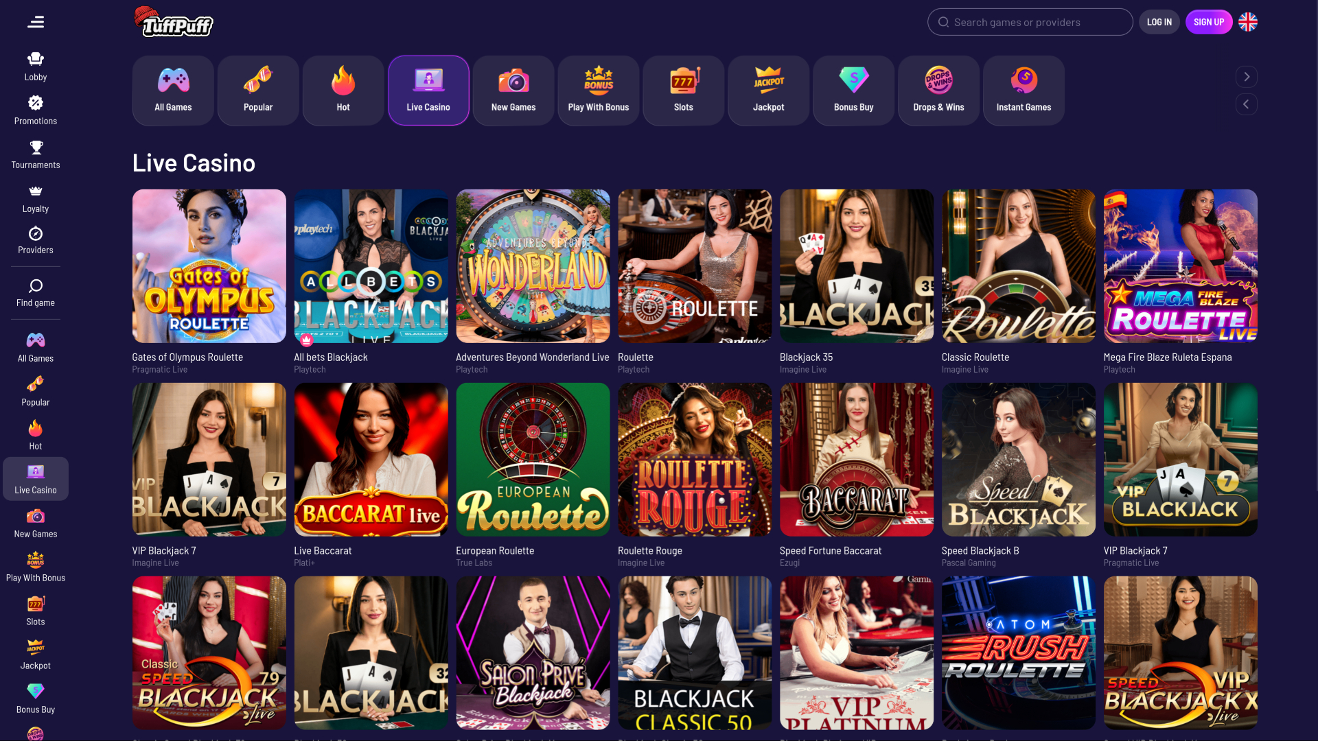 TuffPuff Casino Desktop Croupier dal Vivo