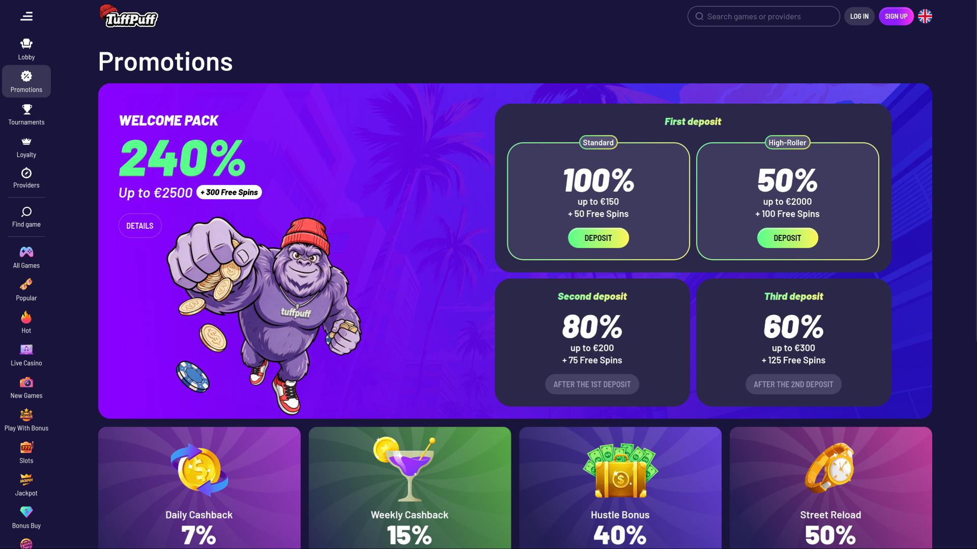 Promozioni desktop di TuffPuff Casino