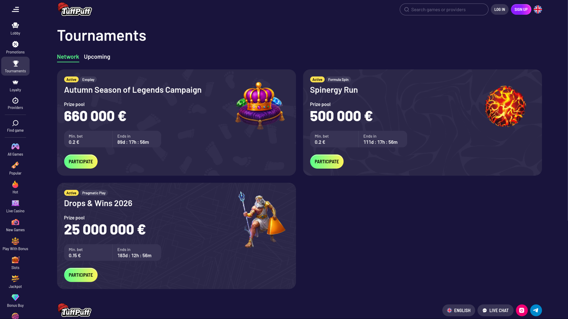 Tornei per computer desktop di TuffPuff Casino