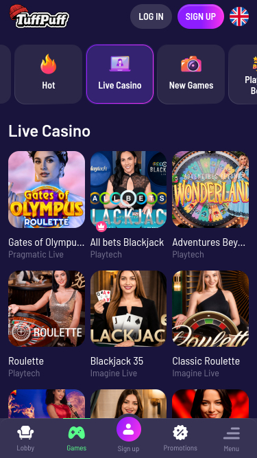 Casinò TuffPuff Mobile con croupier dal vivo