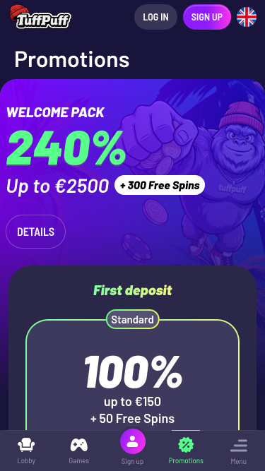 Promozioni per dispositivi mobili di TuffPuff Casino