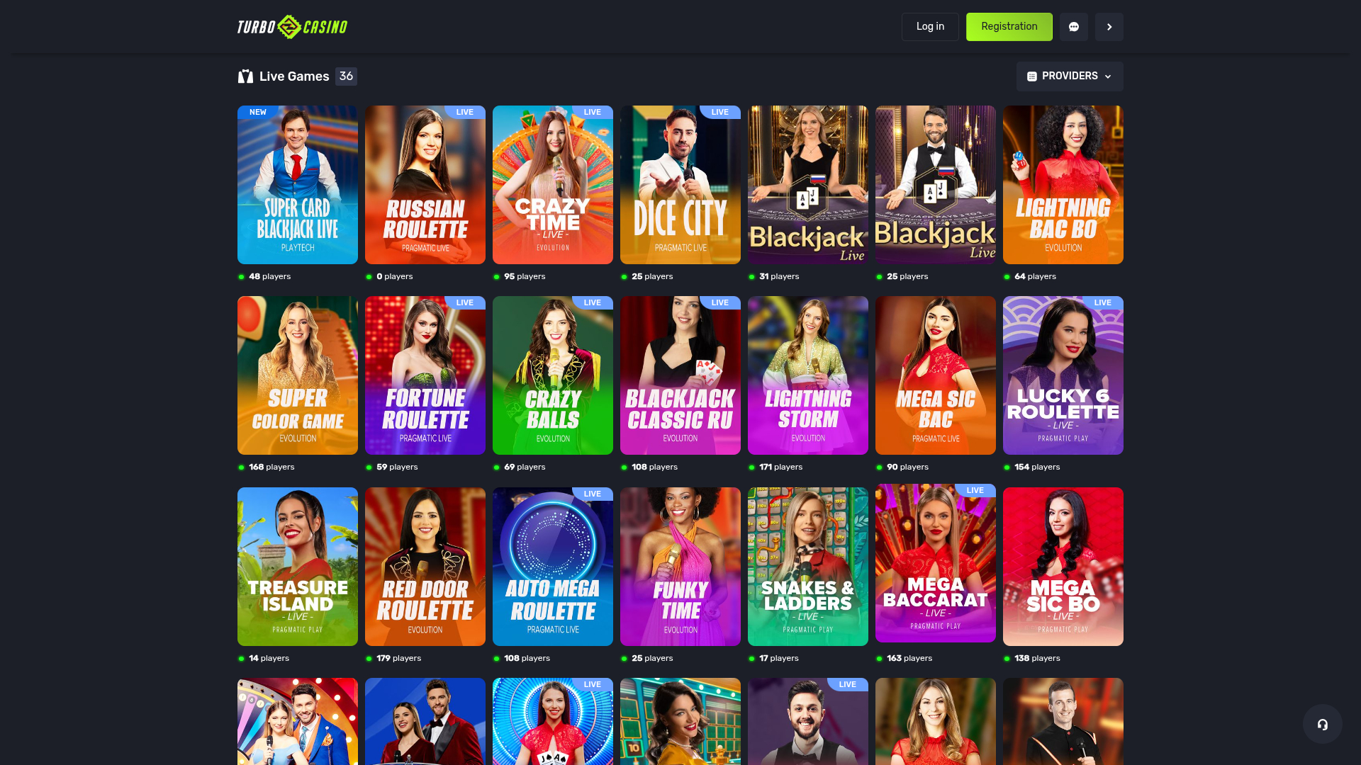 Turbo Casino Desktop-Live-Dealer