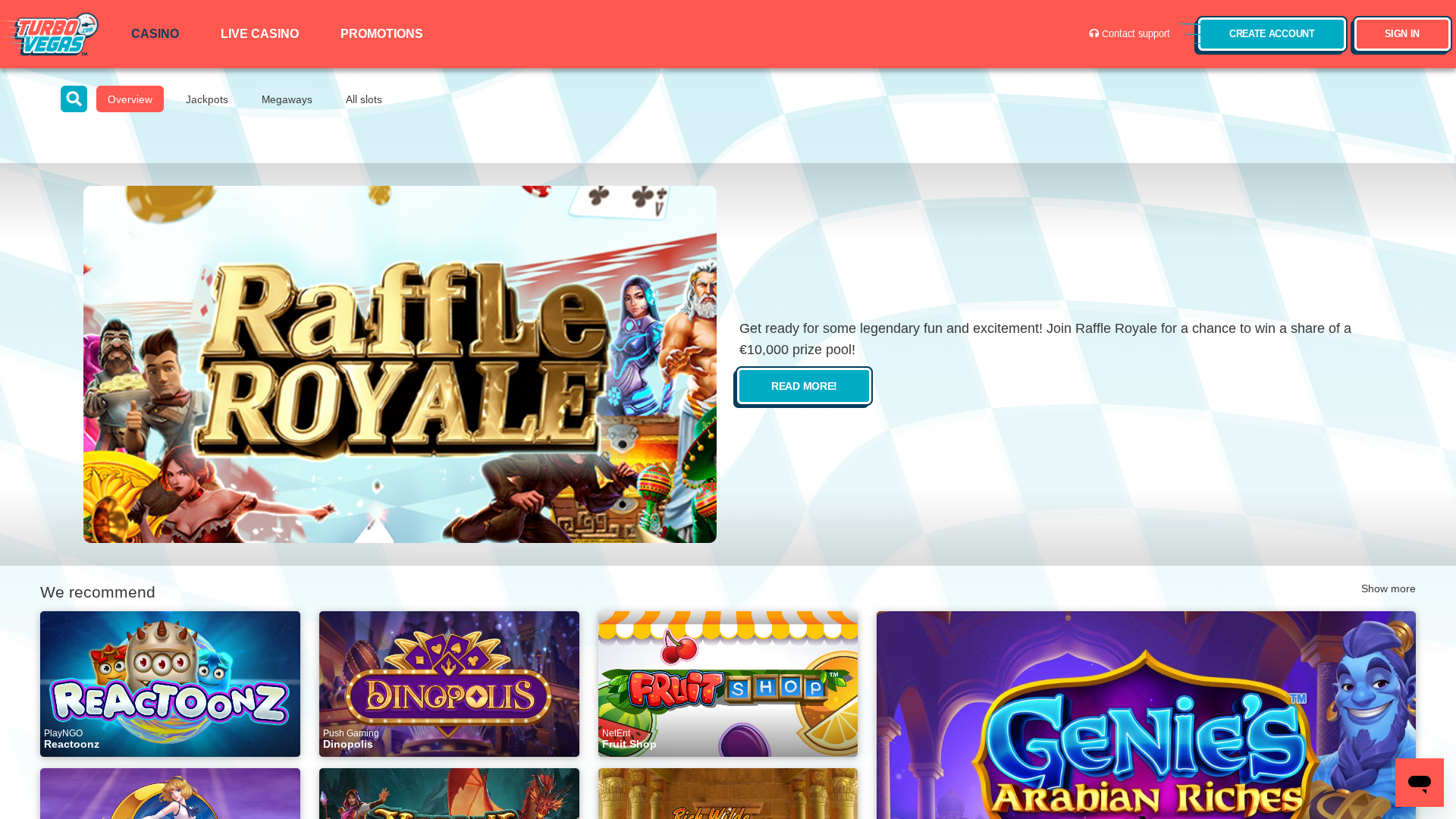 Page d'accueil de bureau de TurboVegas Casino