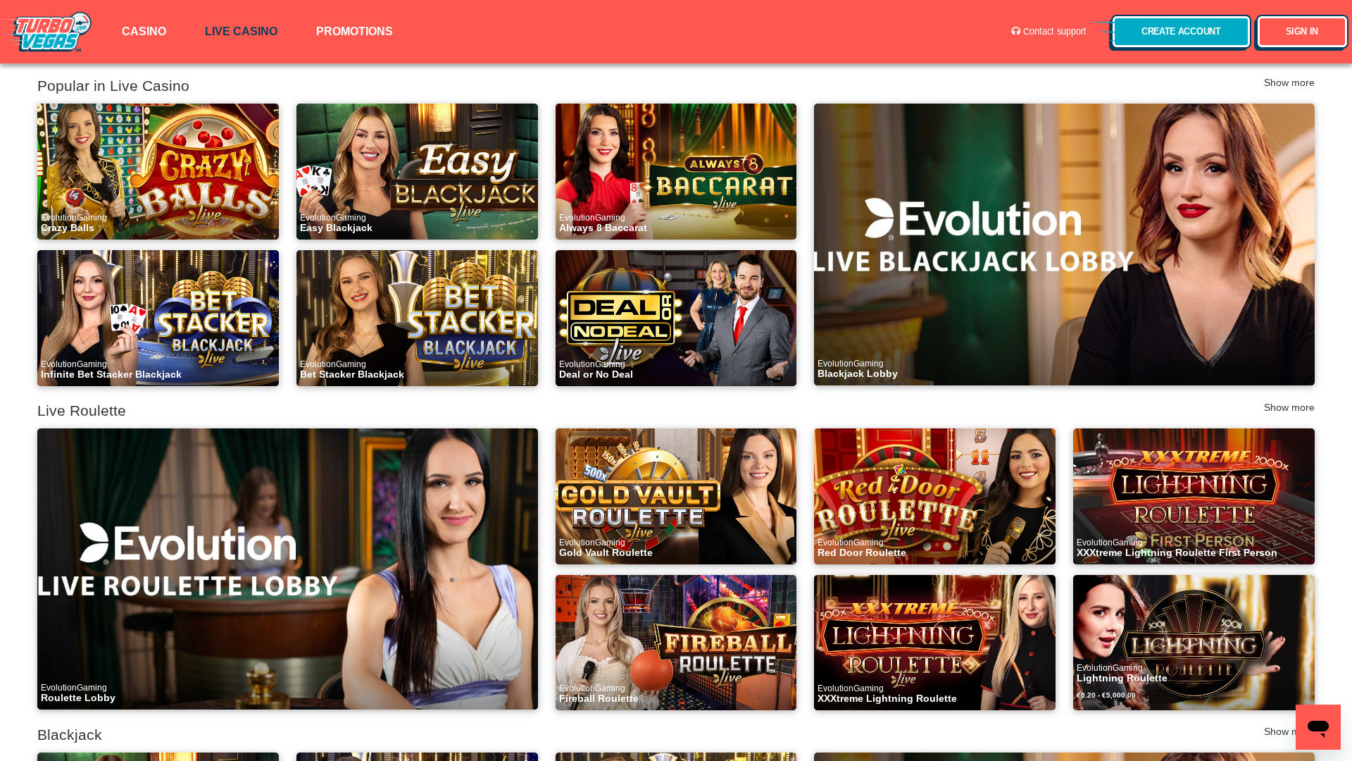 Croupier en direct sur la version de bureau de TurboVegas Casino