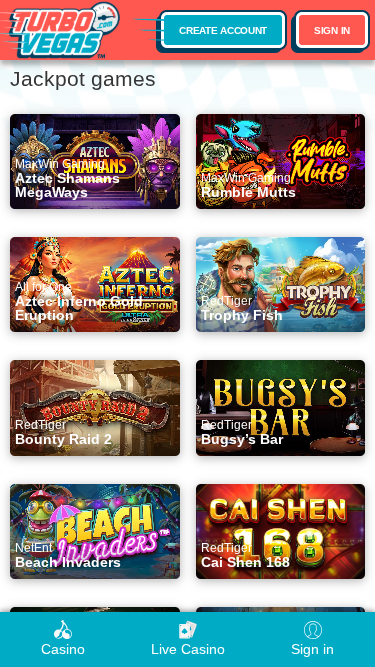 Jackpot mobile de TurboVegas Casino