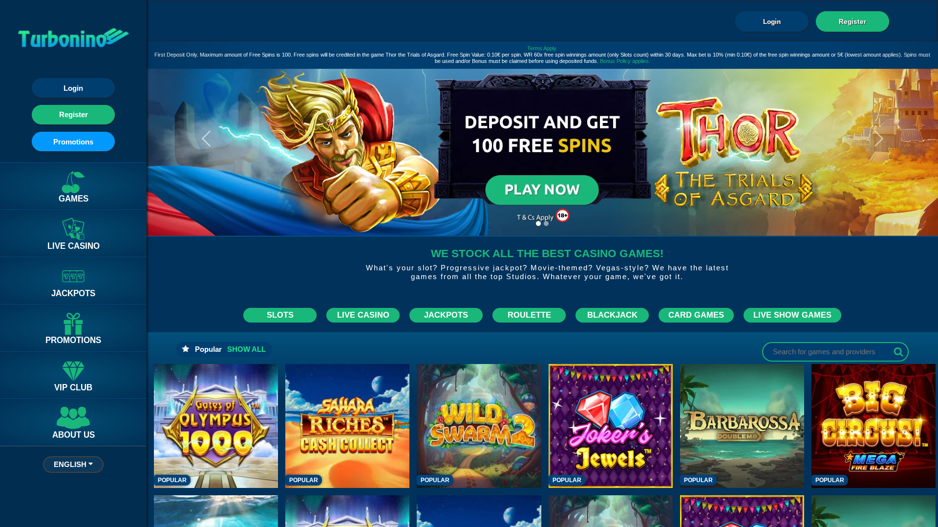 Turbonino Casino Desktop-Startseite