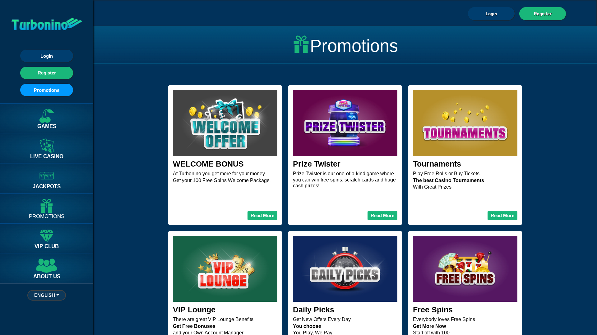 Turbonino Casino Desktop-Aktionen