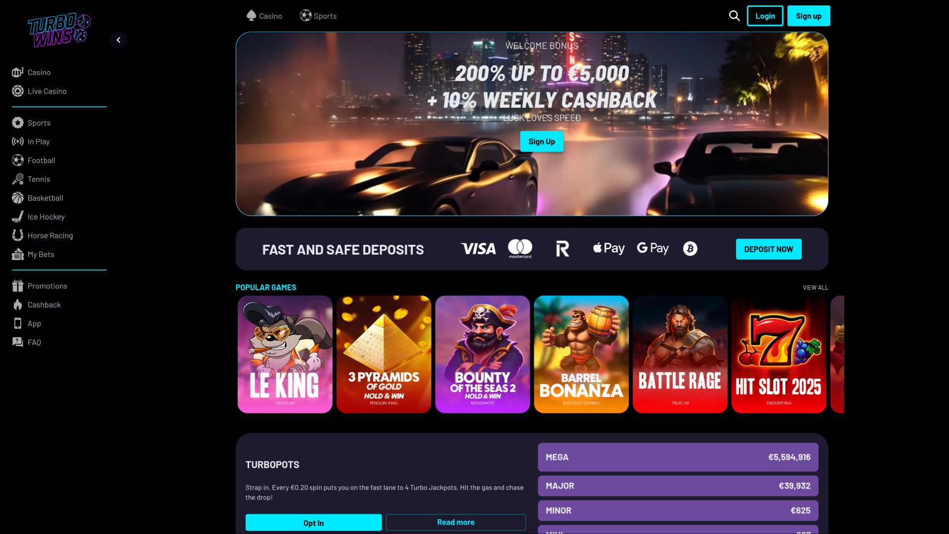Turbowins Casino Desktop Homepage
