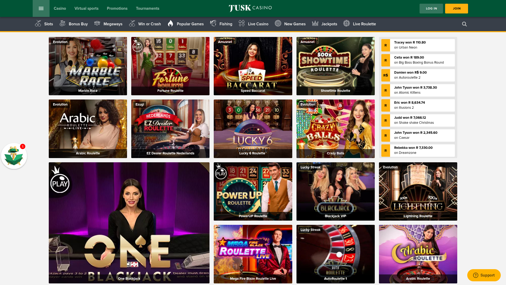 Croupier en direct de bureau de TuskCasino