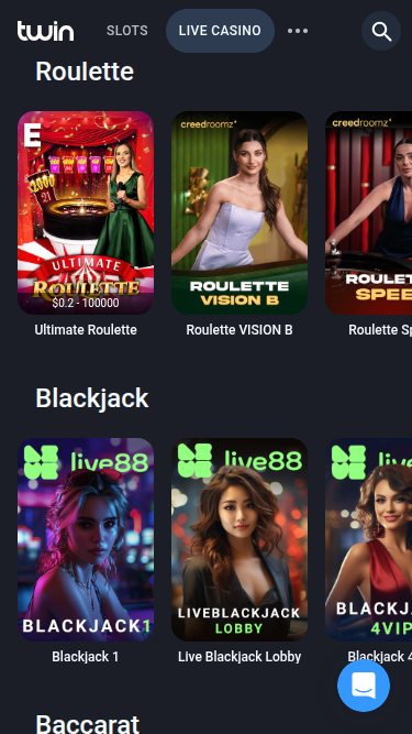 Croupier en direct mobile de Twin Casino