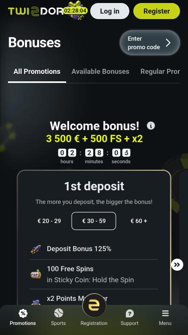 Twindor Casino-Aktionen – Mobile Seite