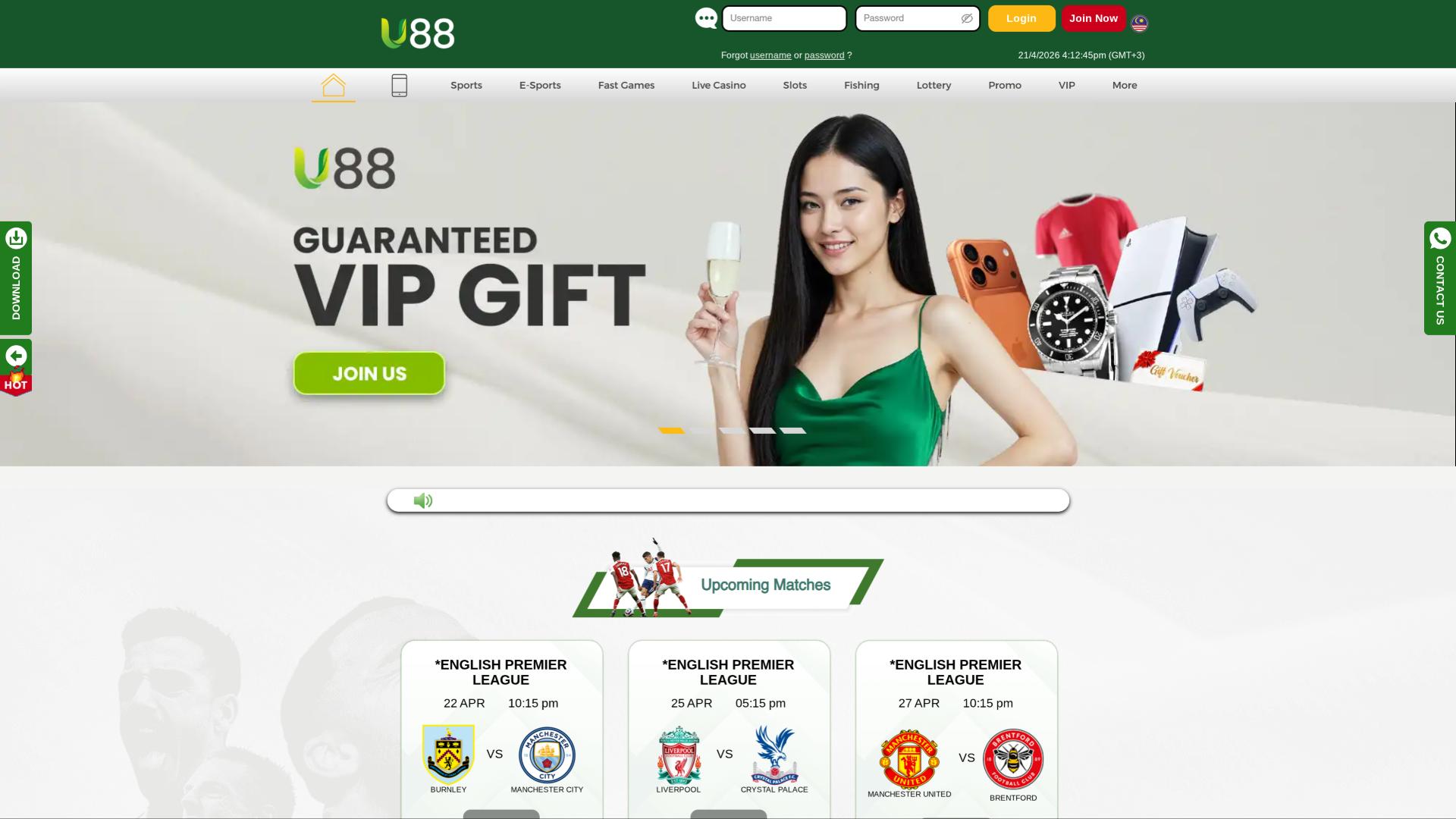 Página principal del casino U88