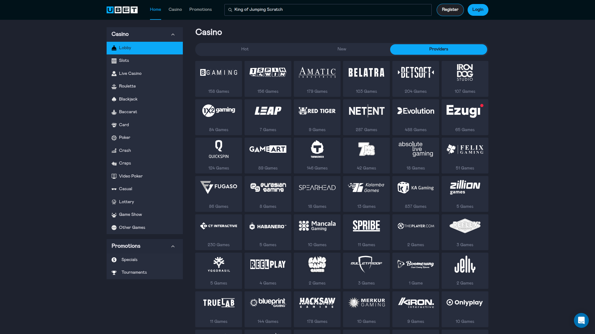 Desarrolladores de juegos de escritorio de Ubet Casino