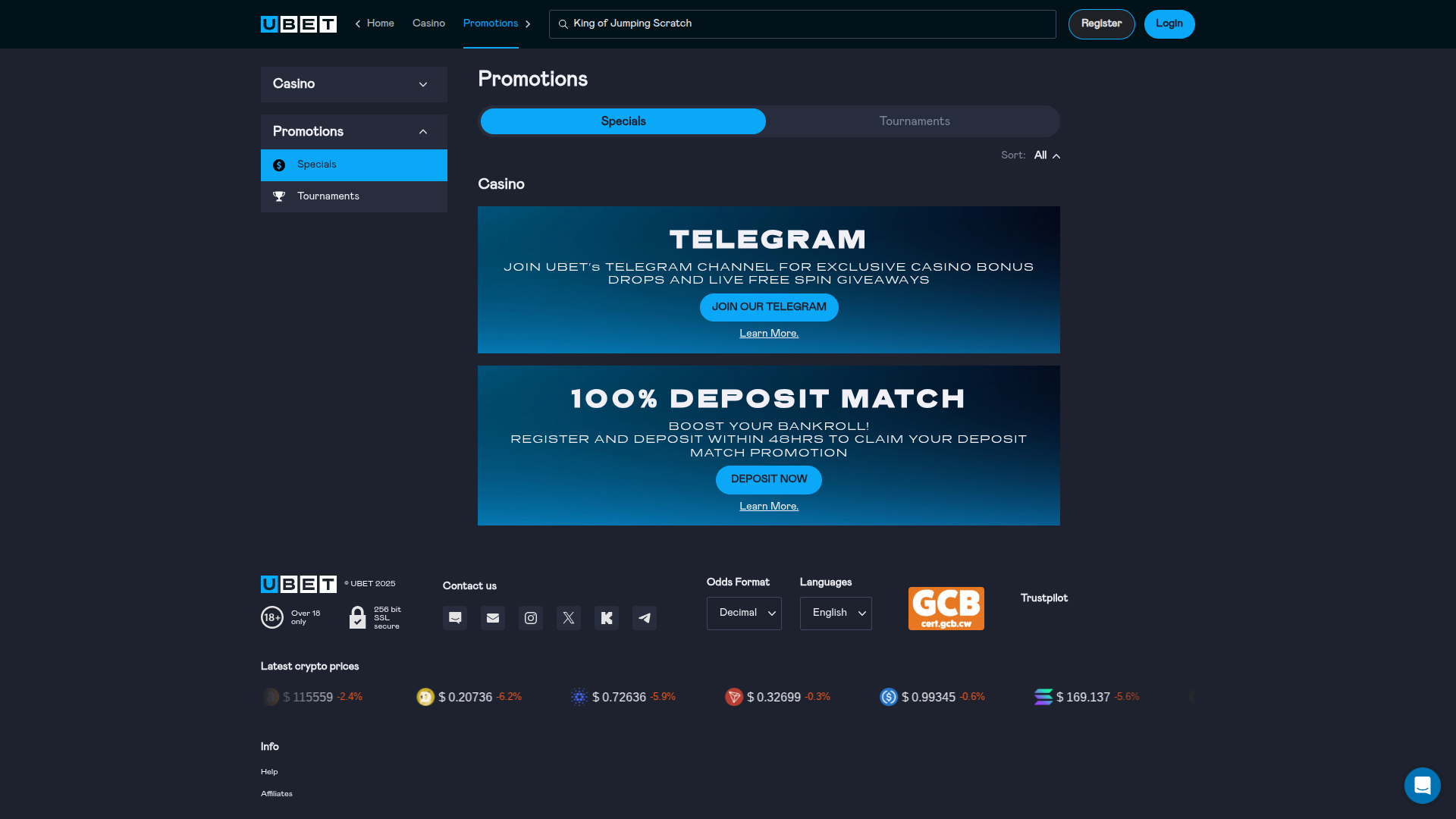 Promociones de escritorio de Ubet Casino