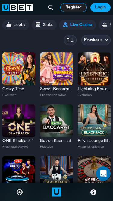 Crupier en vivo móvil de Ubet Casino