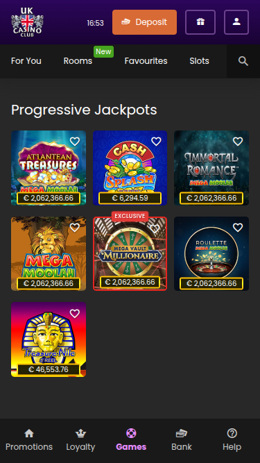 Jackpot mobile de UK Club Casino