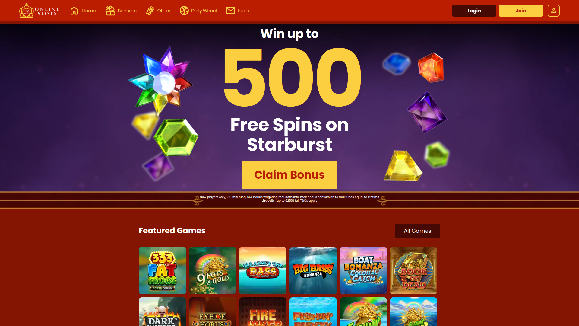 Page d'accueil de bureau de UK Online Slots