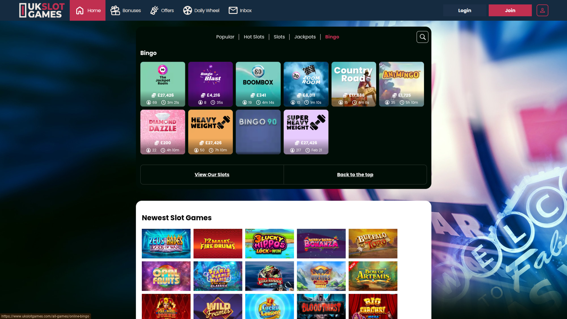 UK Slot Games Desktop Bingo