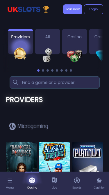 Proveedores de juegos móviles de UK Slots Casino
