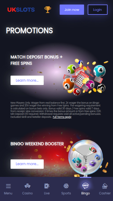 Promotions mobiles de UK Slots Casino