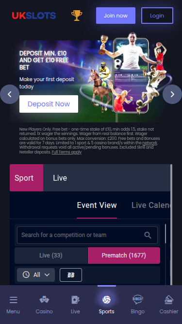 Sports mobiles de UK Slots Casino