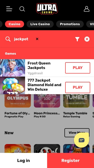 Ultra Casino モバイル版ジャックポット