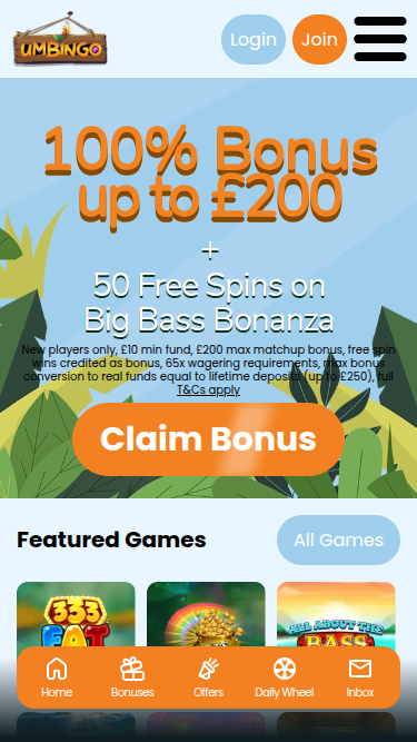 Homepage mobile di Umbingo