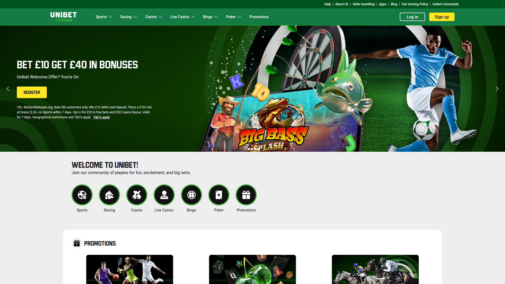 Page d'accueil sur ordinateur de Unibet Casino