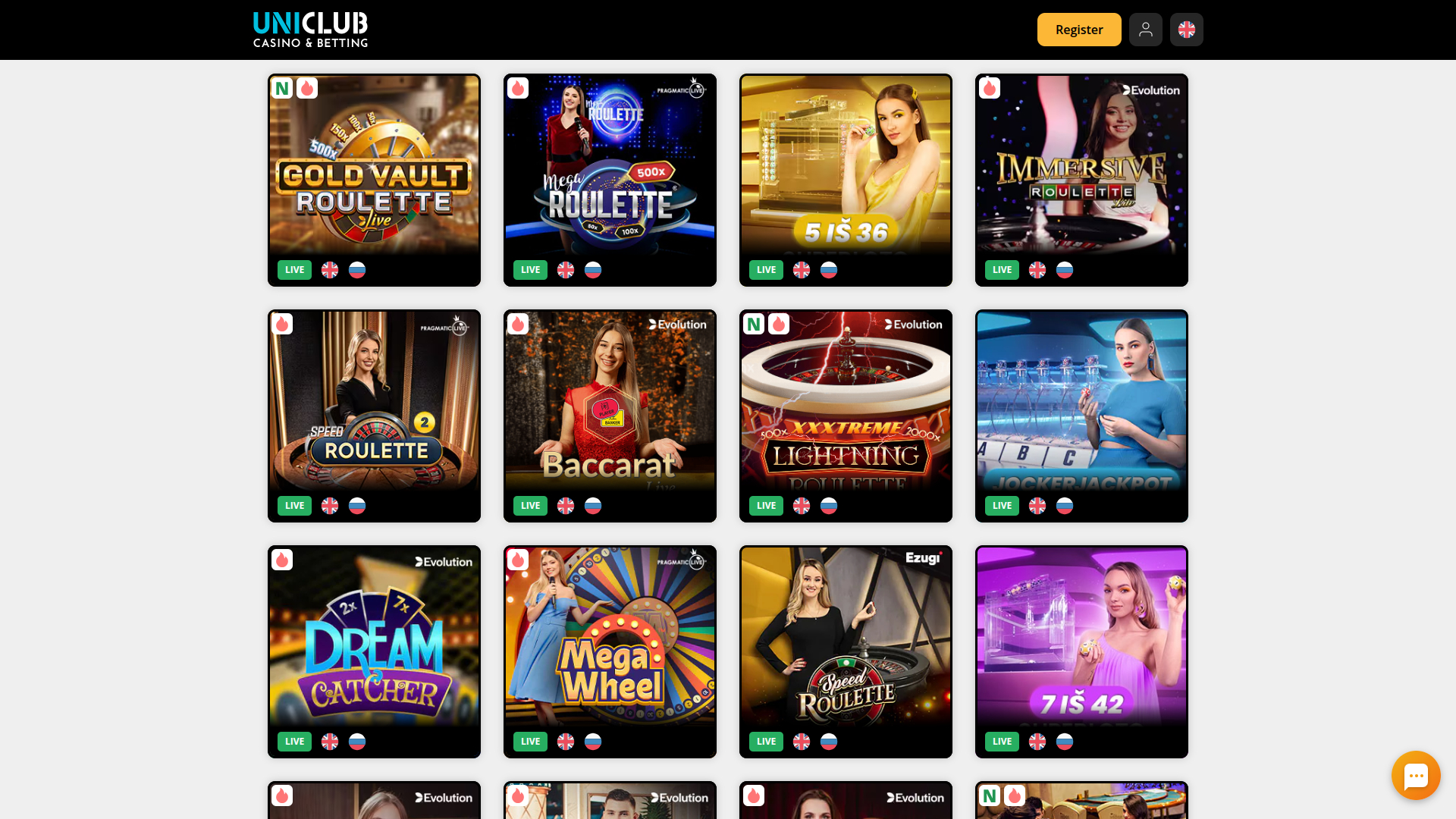 Live dealer desktop di Uniclub