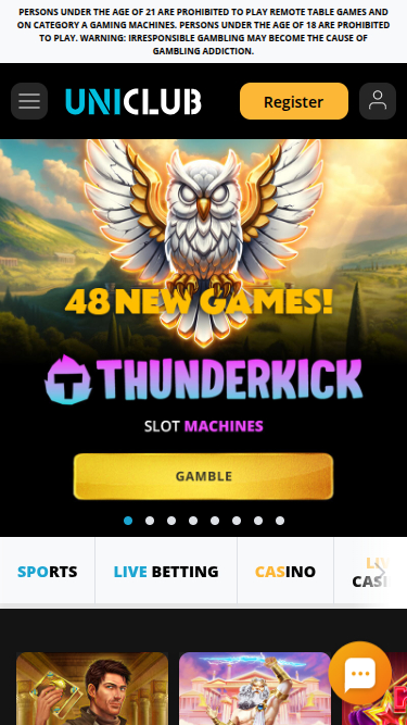 Homepage mobile di Uniclub