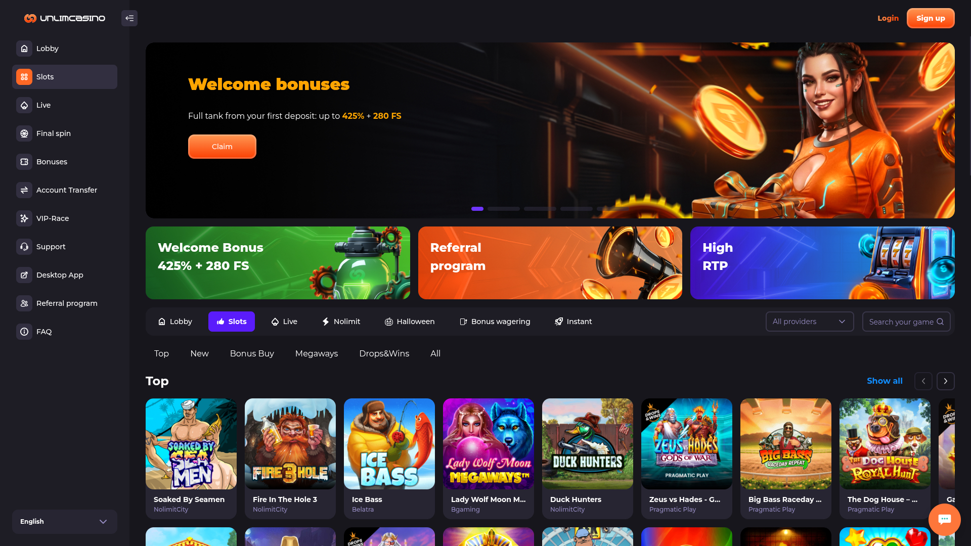 Unlim Casino Desktop-Spiele