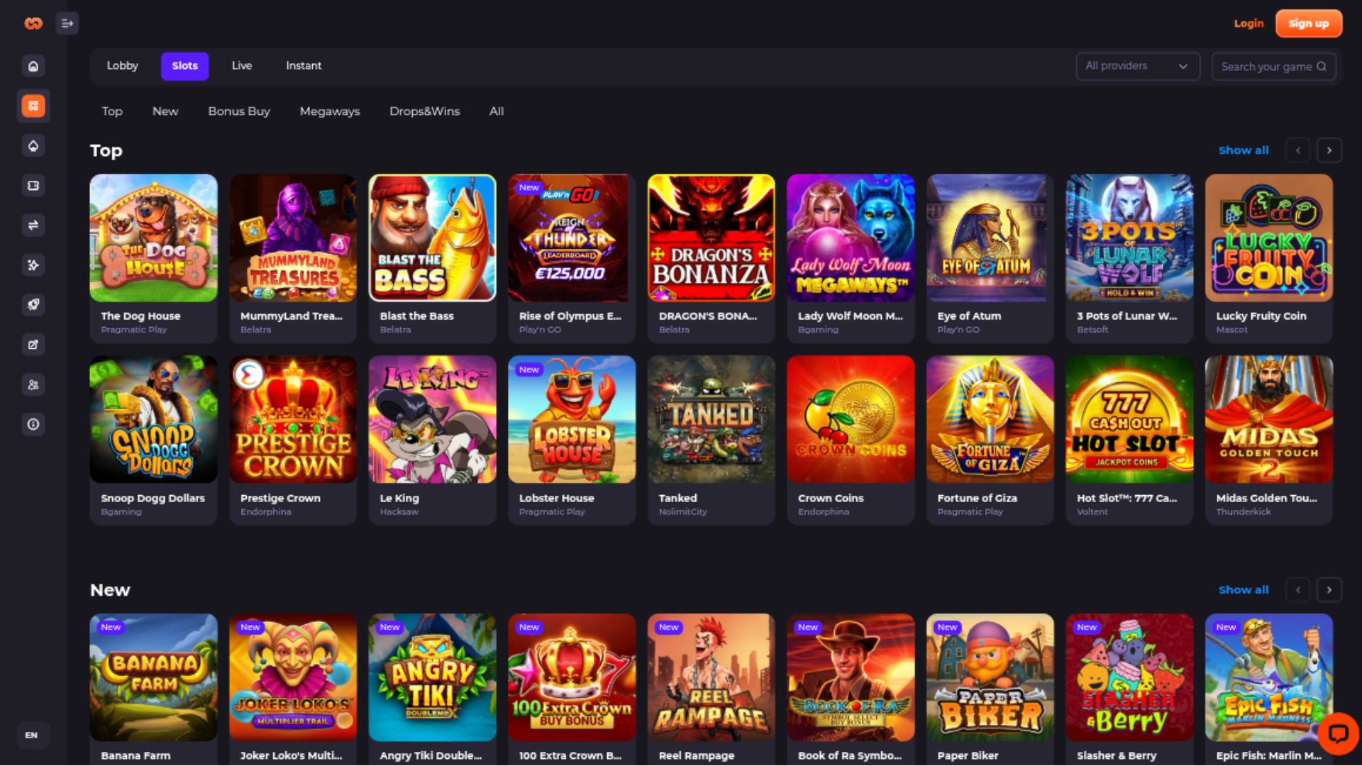 Capture d'écran de la page Jeux du casino Unlim