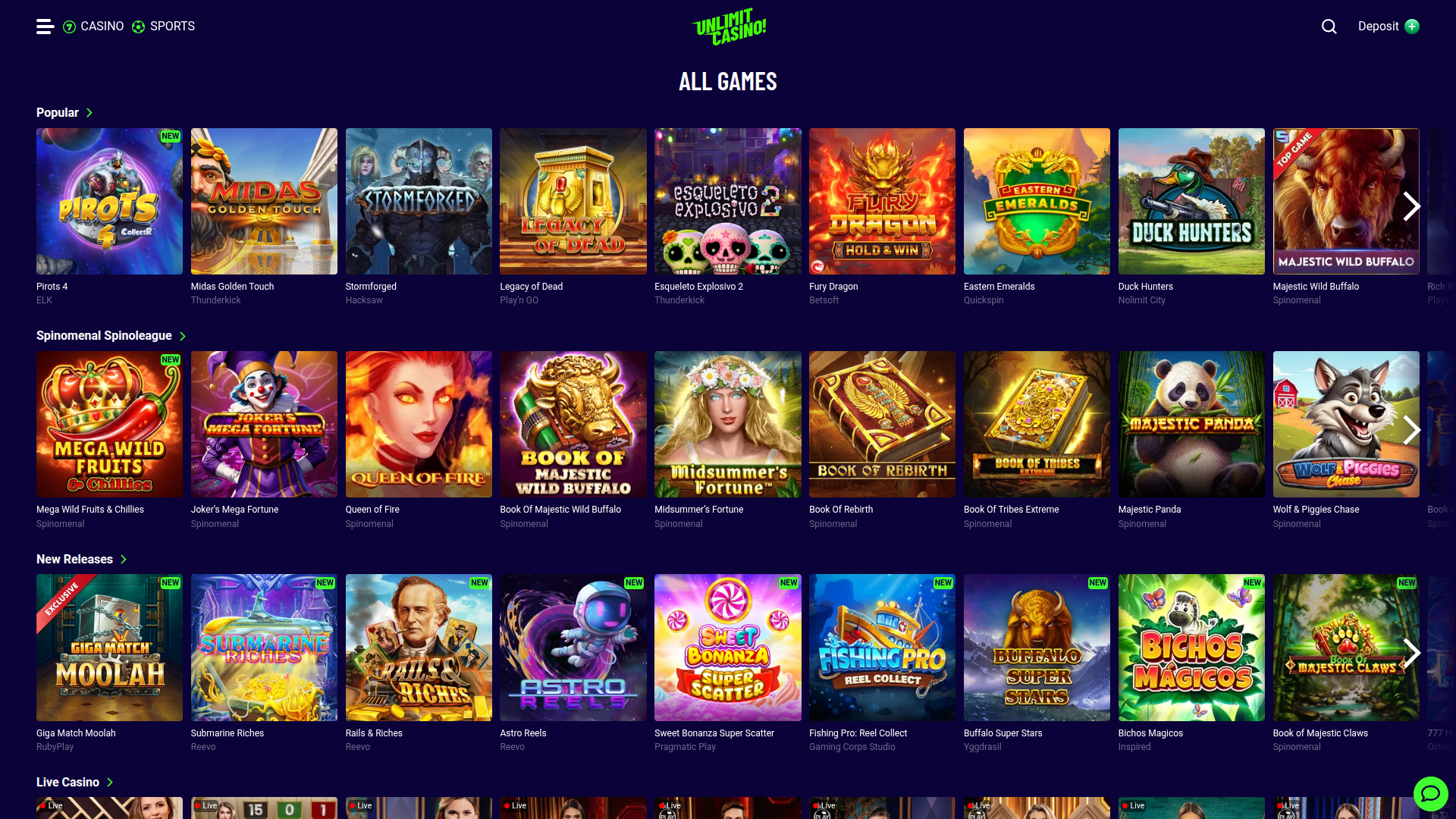 Juegos de escritorio de Unlimit Casino