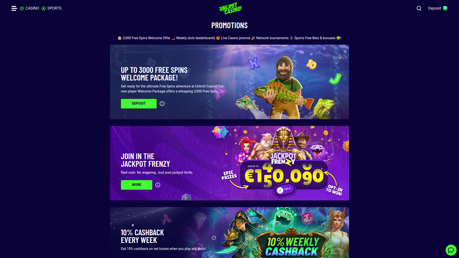 Promociones de escritorio de Unlimit Casino